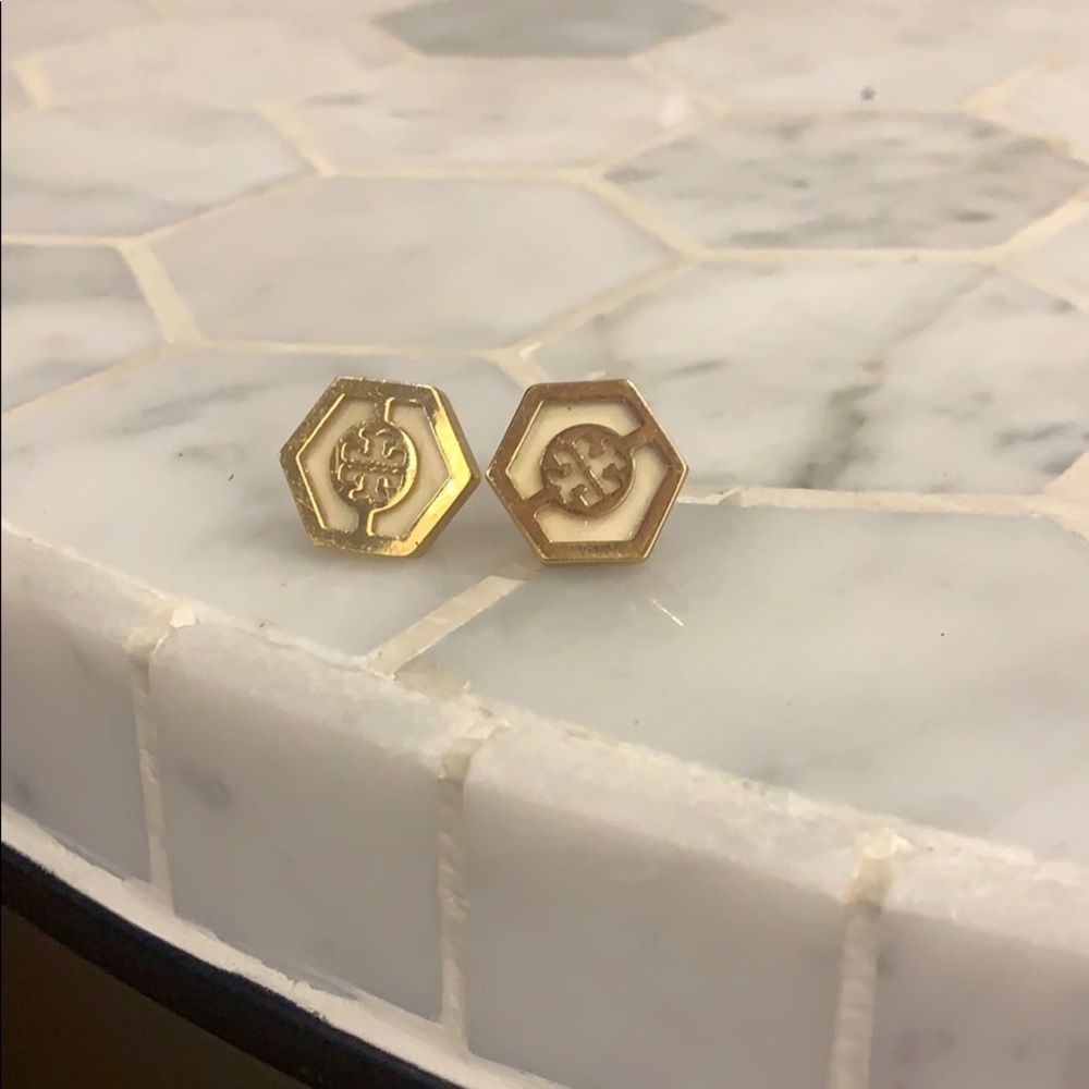 Tory Burch gold and cream post earrings